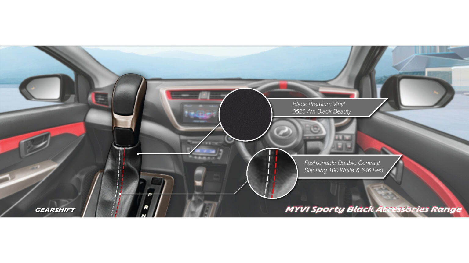 Perodua Myvi Sporty Black Gear Shift Upholstery